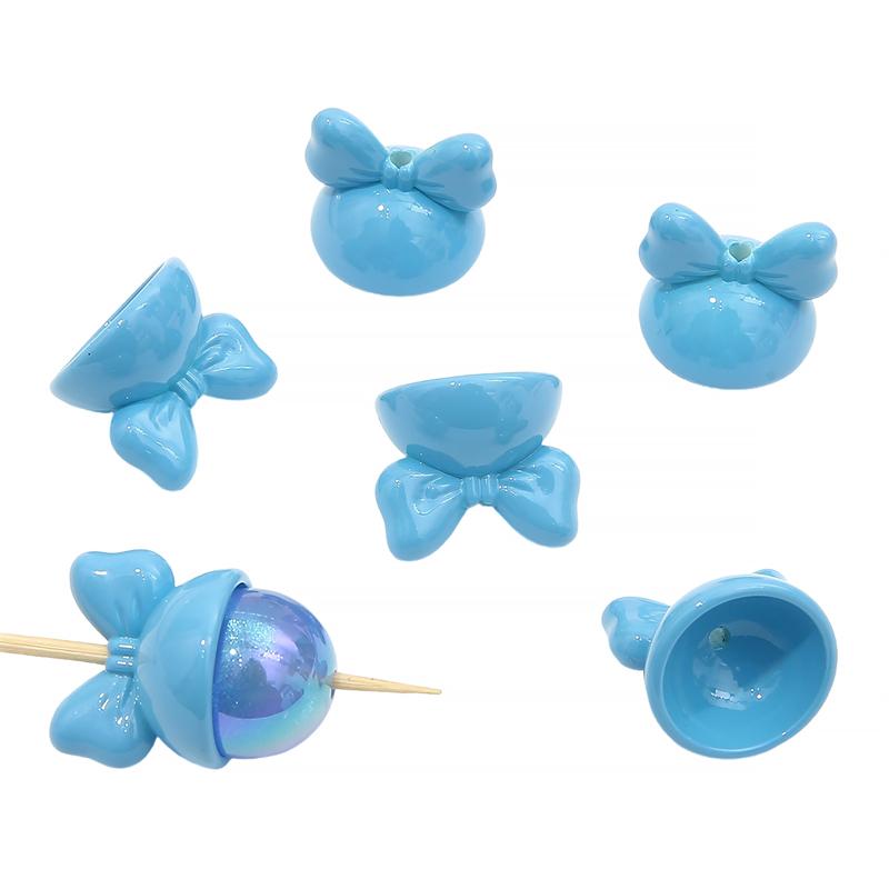 

300 шт. Акриловые бусины-шармы в виде кролика с бантиком, разделительные бусины для ожерелья, браслета, брелка, для изготовления ювелирных изделий своими руками синий