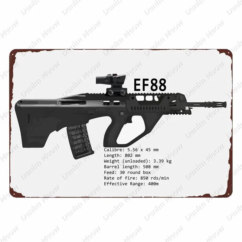Plaque Métallique Vintage Uzi - Plaque Étain Pistolet Fusil, Décoration pour Fans Militaires Bar Club Café Pièce, Peinture Art Mural