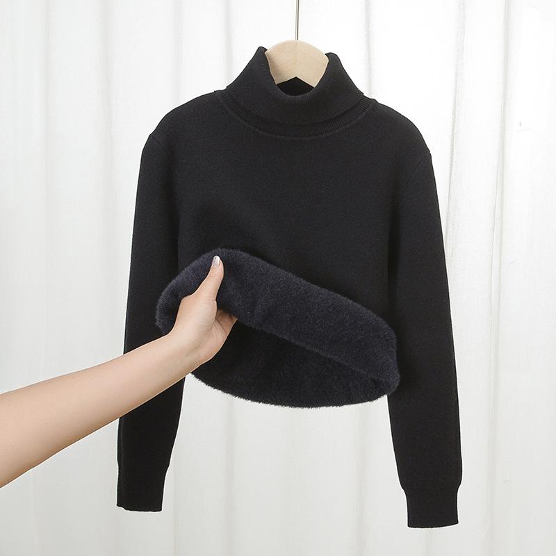 Boys Thick Fleece Lined Kids High Neck Knit Pullover Sweater