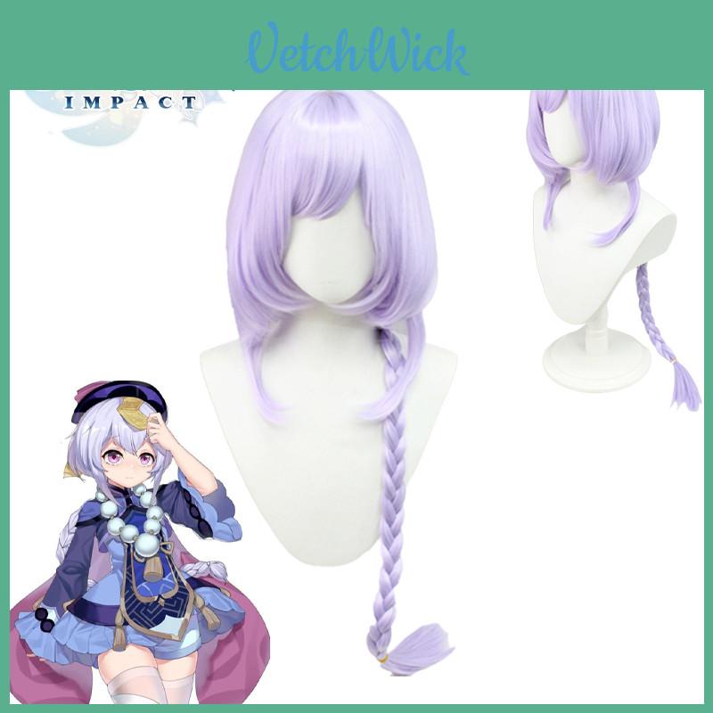 Genshin Impact Qiqi Zombie Cosplay Wig Long Purple Hair Halloween Party Prop