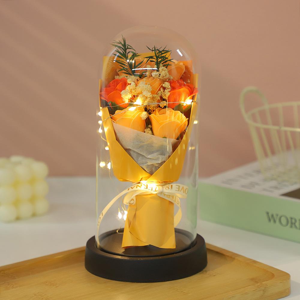Glass cover exquisite ornament eternal dried flower rose soap bouquet Qixi Festival Valentine's Day birthday gift for boyfriend and girlfriend