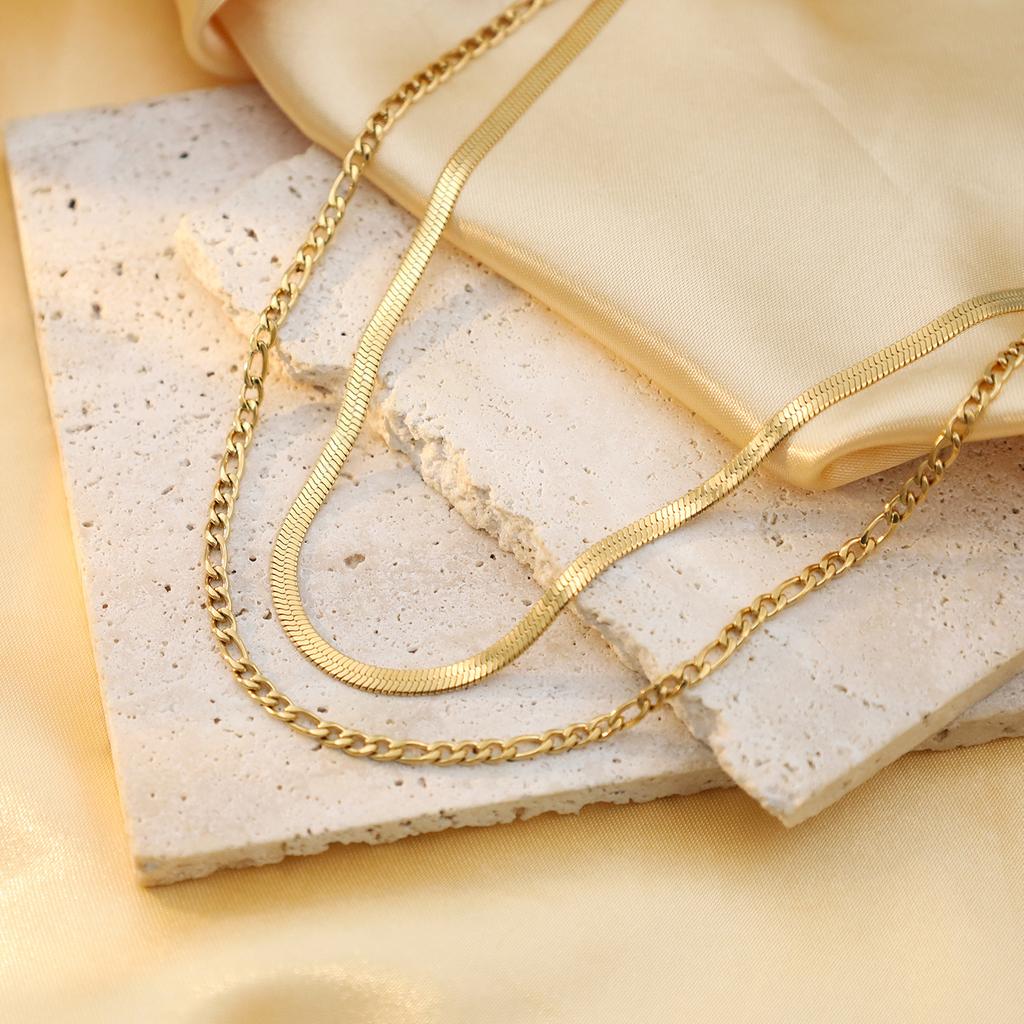 Wind Three Layers Stacked With Titanium Steel Necklace Women'S 18K Gold High-End Necklace Jewelry