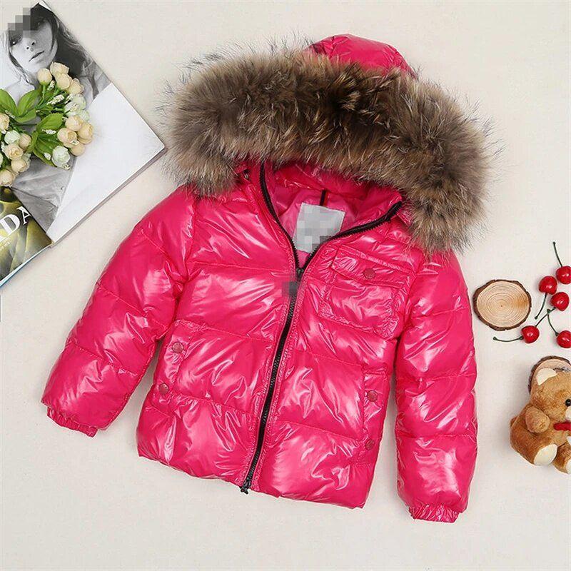 Winter New Style down Jacket for Boys and Girls, Korean Version, with Fox Fur Collar, Thickened, Mid-Length Children's Coat