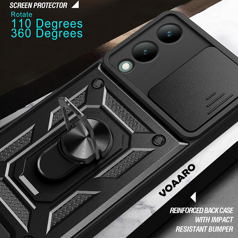 Slide Lens Armor Funda For Vivo Y17S 4G Case for Vivo Y17S 4G Global Case Magnetic Ring Stand Holder Cover Shockproof Back Capa
