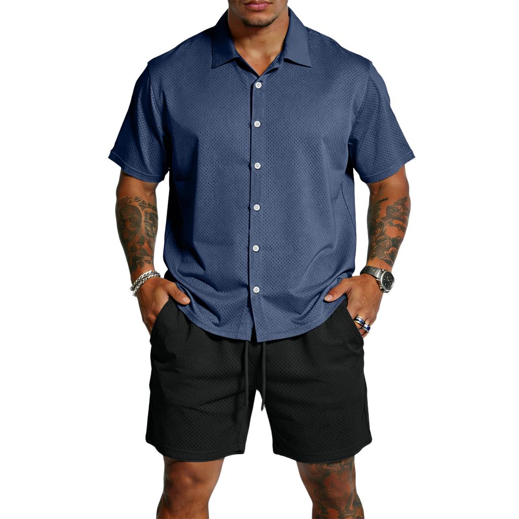 Men's Casual Lightweight Breathable Short-Sleeve Shirt And Shorts Set
