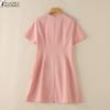 ZANZEA Women Casual Round Neck Summer Short Sleeve Dress