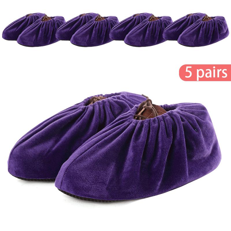

5 Pair Reusable Velvet Fabric Shoe Covers Non-slip Adult Washable Keep Floor Carpet Cleaning Indoor Outdoor Shoe Protector Cover