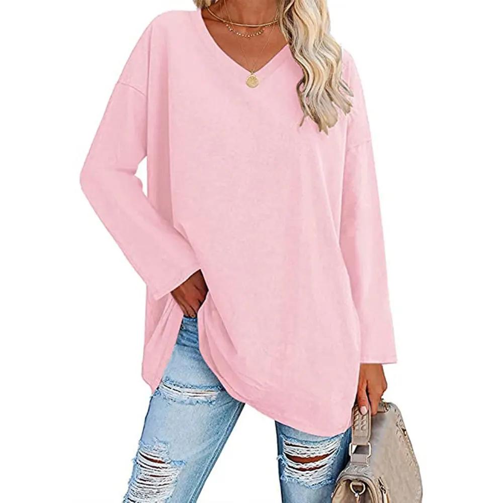 Damen Lockeres Langarm V-Ausschnitt Strickoberteil Große Plus Size Oberteile Damen Frühling Sommer Einfarbiges Oberteil Langarm V-Ausschnitt
