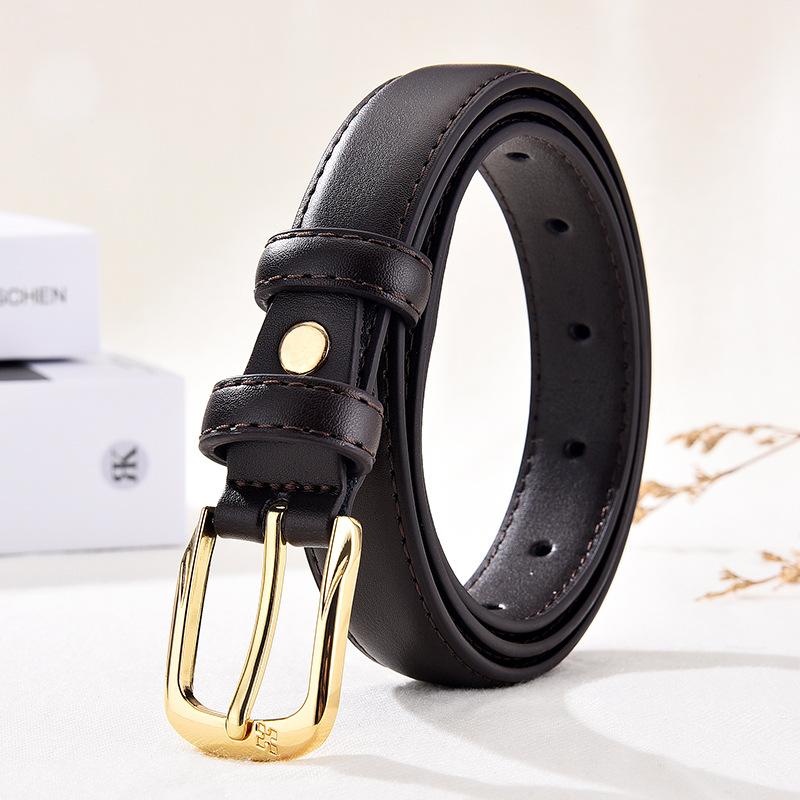 

Кожаный женский ремень с пряжкой-штифтом, из коровьей кожи, тонкий ремень, женский студенческий ремень, женский 115cm темно-коричневого