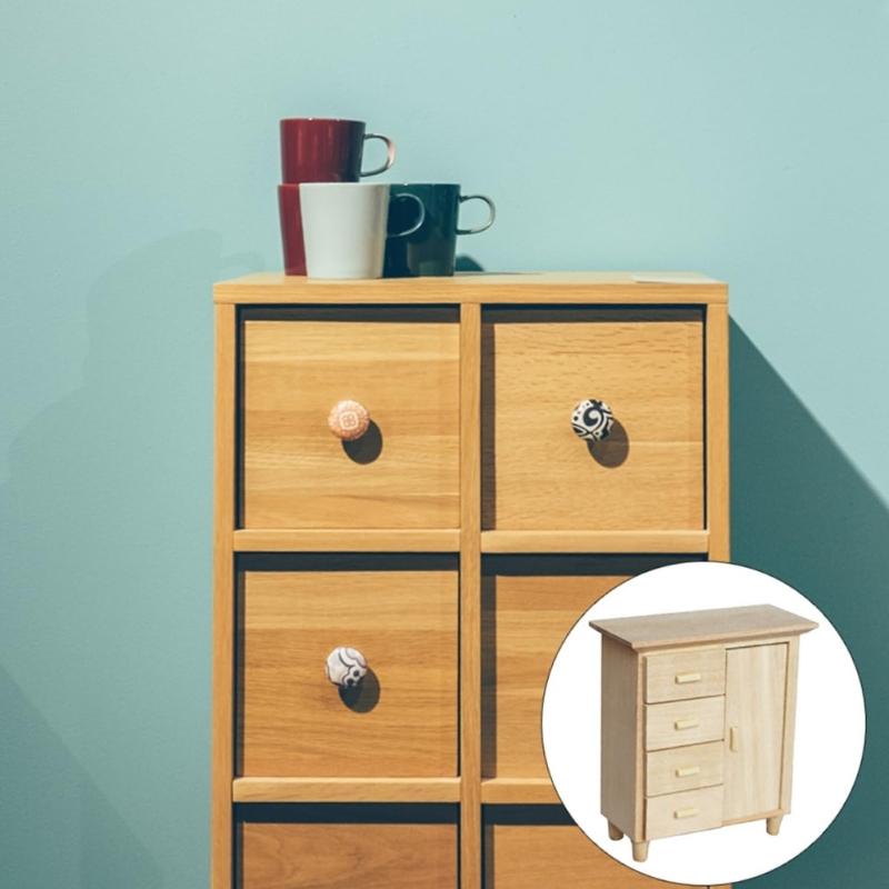 Antique 4 Drawer Miniature Cabinet Accurate 1/12 Dollhouses Furniture For Realistic Bedroom Decors And Organizing