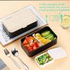 Original Bento Lunch Box Japanese Style 2 Layer Food Container with Utensils Spoon and Fork Bundle Dividers Salad Box Unisex (Black)