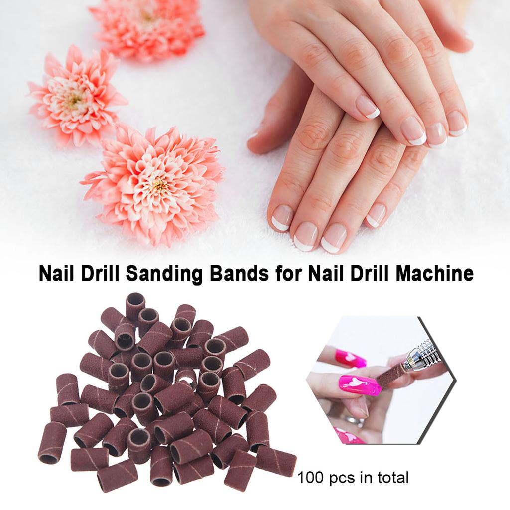 100 Pcs Nail Drill Sanding Bands Grinding Sand for Manicure Pedicure Nail Drill NaMachine Nail Art Tool 80# 120# 180# Optional Size