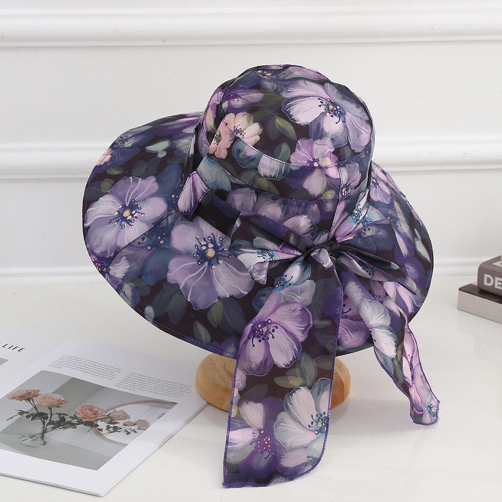 Summer Wide Brimmed Sun Hat Outdoor Sun Protection Fisherman Hat Printed Lace Up Sun Hat