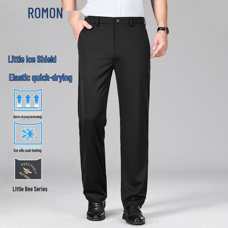 Romon Men s Summer Ice Silk Straight Fit Casual Trousers 32