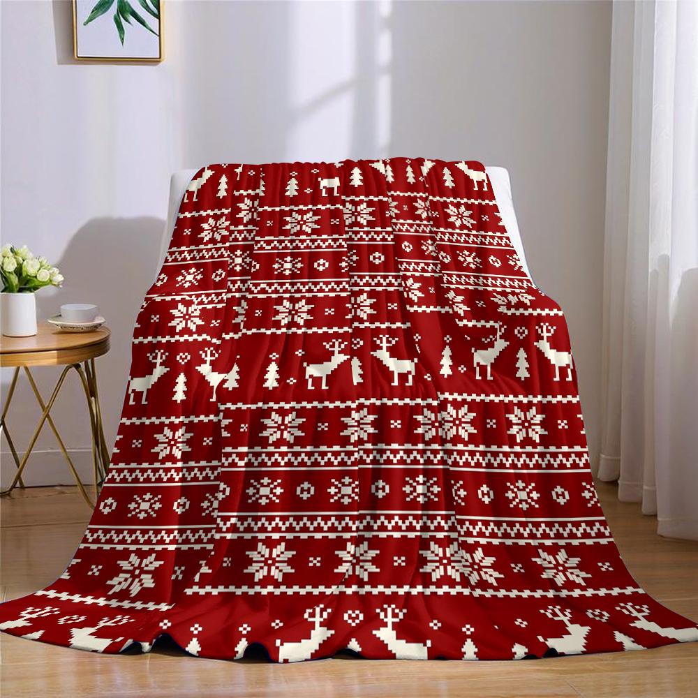 Xmas Reindeer Knit Flannel Blanket Warm Soft Halloween Christmas Couch Warm Cozy Decorative Decor Gift For All Season