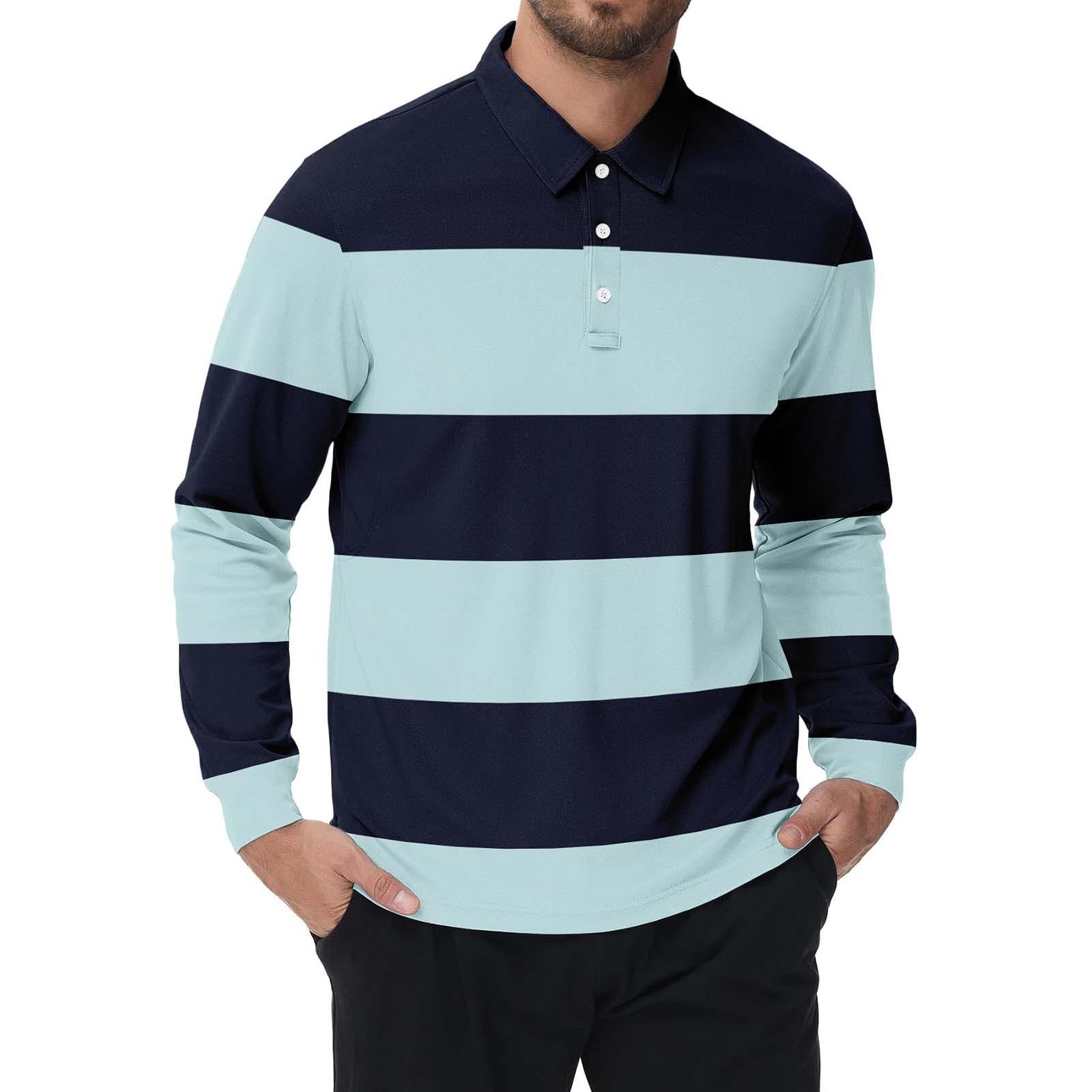 Striped Printed Long Sleeved Men s Three Button Lapel Shoulder Shirt XXXL светло-синий