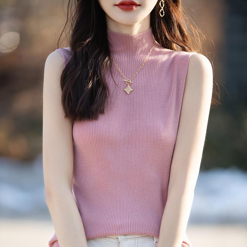 Damen Tank Top ärmellos MODERN NEW SAGA Sommer T-Shirt Stricktop Basic Weste Damen Rollkragen