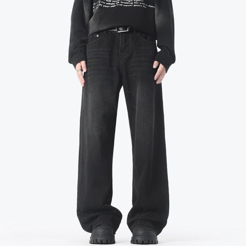 

American High Street Hip-hop Handsome Jeans Men s Loose Straight Black Wide-leg Trousers XXL чёрный