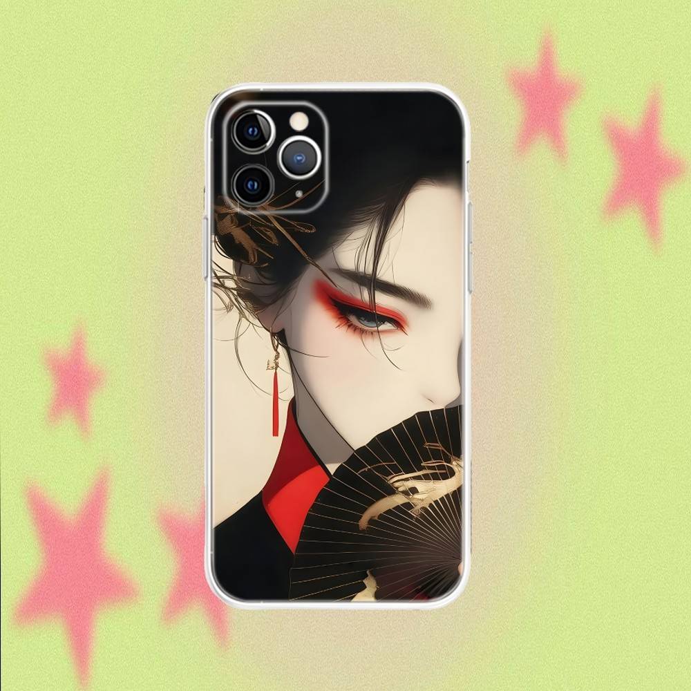 

Samurai Geisha Mask For iPhone 17,16,15,14,13,12,11,Air,X,XR,Pro,Max,Plus Transparent Non-Slip Cover iPhoneXSMAX
