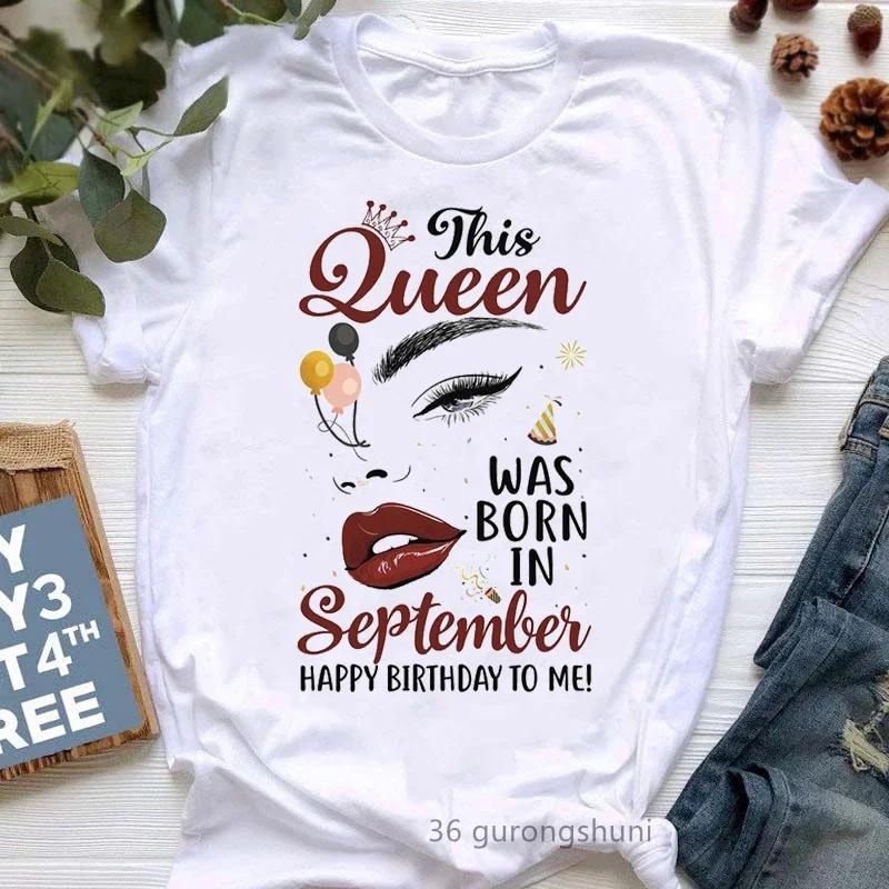 Graphic Print TShirt Femme Happy Birthday T Shirt Tshirt WomenS Clothing This Queen Was Bron SeptemberMarch Aesthetic Clothes