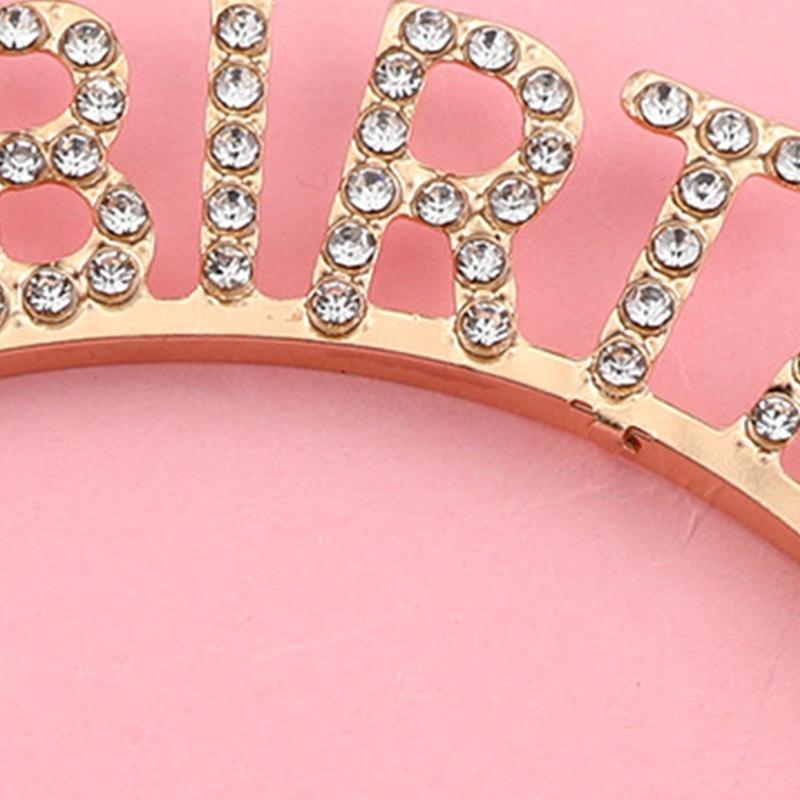 Happy Birthday Props Hairband for Adult Family Gathering Birthday Party Rhinestones Headband Photography Accessories