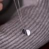 Alternating S925 Sterling Silver White Gold Plated Necklace with Black Agate Pendant and Mother-of-Pearl for Women.
