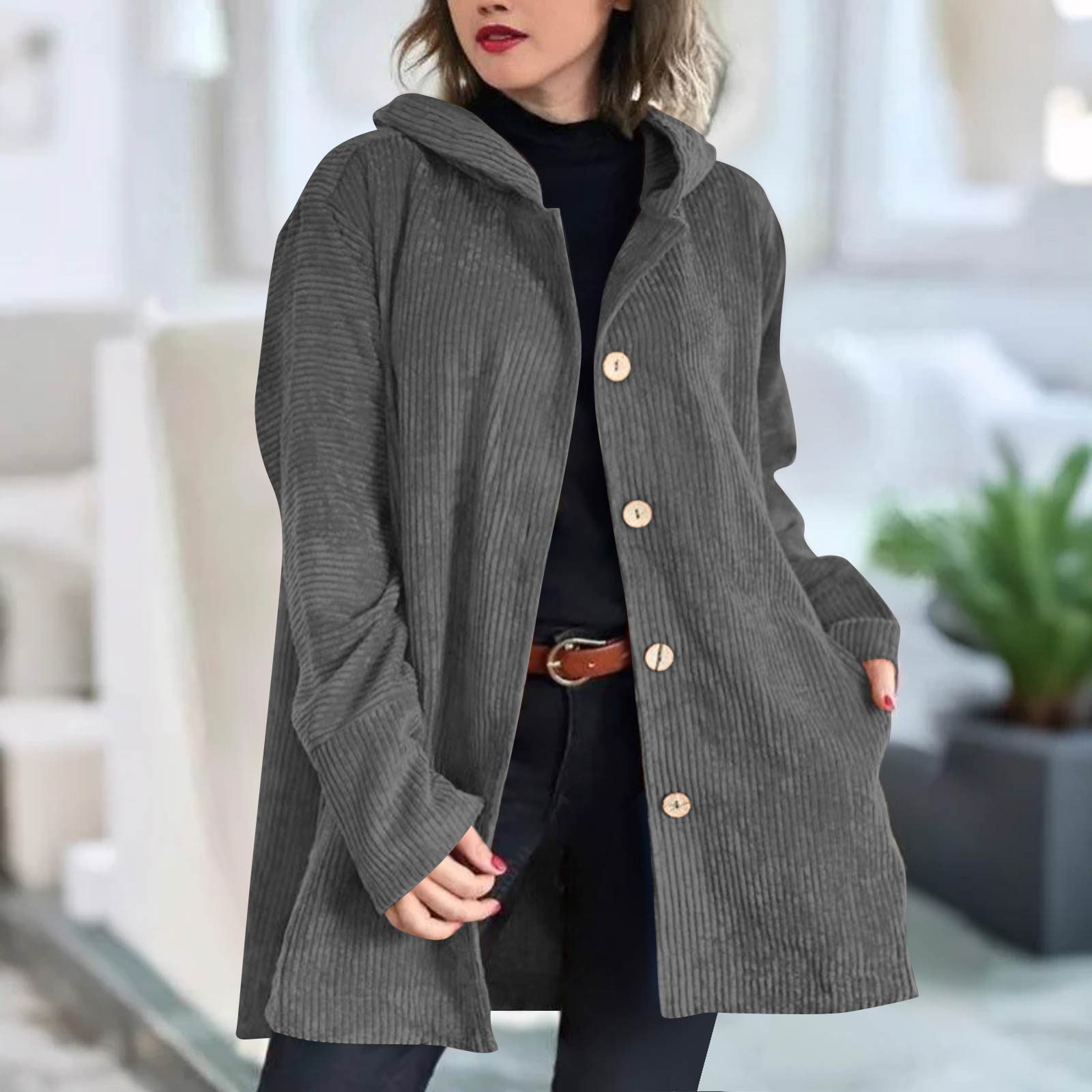 

Women s Winter Coat Jacket Long Sleeve Horn Button Plush Warm Coat S