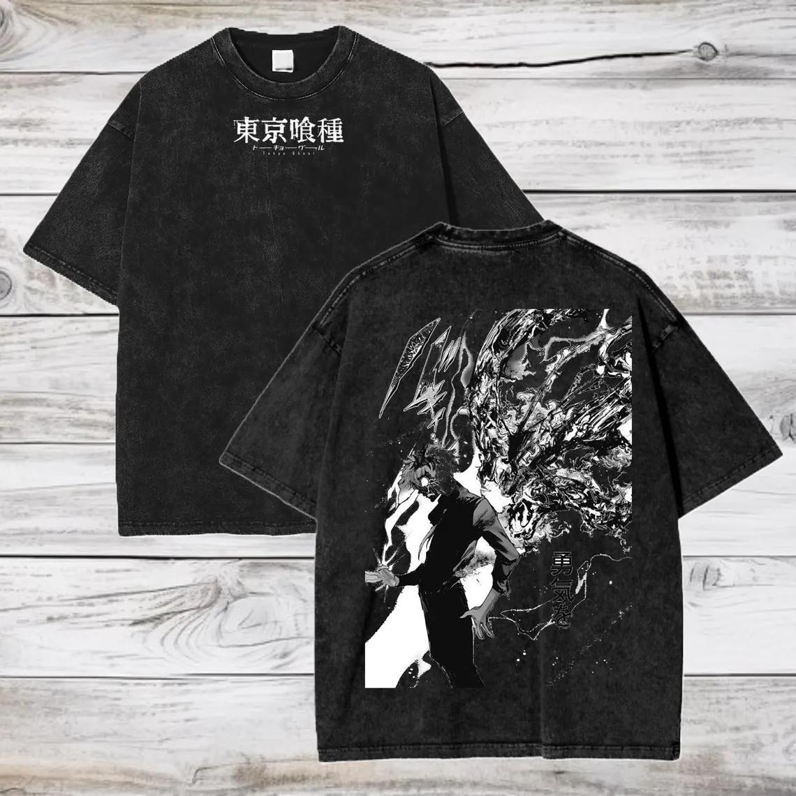 

Manga Tokyo Ghost Print Tshirt Ken Kaneki Washed Oversized T Shirt Men Women Clothing Casual Soft Cotton Short Sleeve Tees S