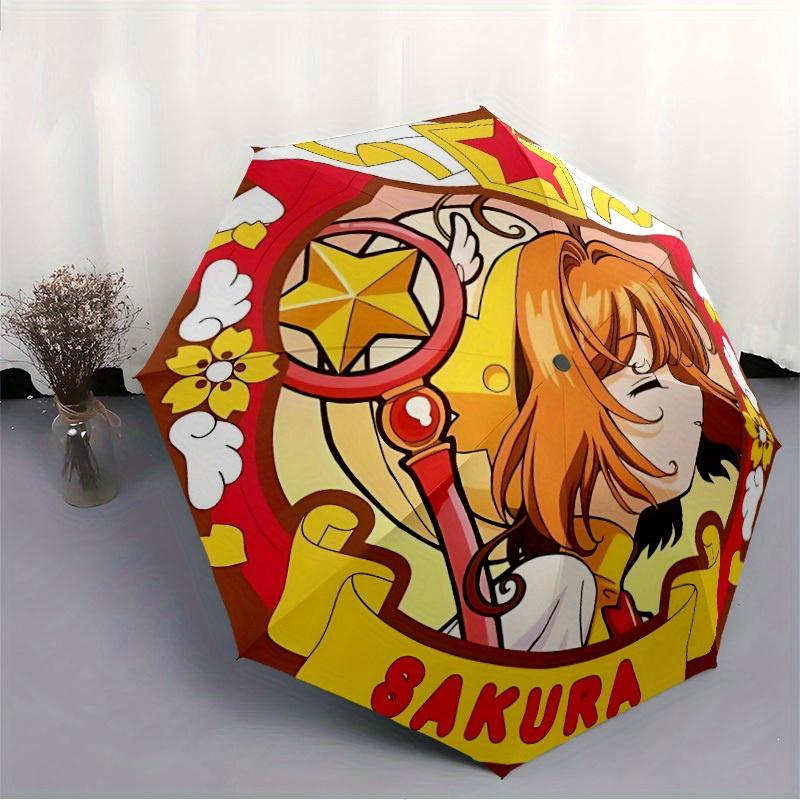 Cardcaptor Sakura Automatic Folding Windproof Umbrella with Sturdy Iron Frame, Portable Compact Travel Umbrella All-Season Use Parties027