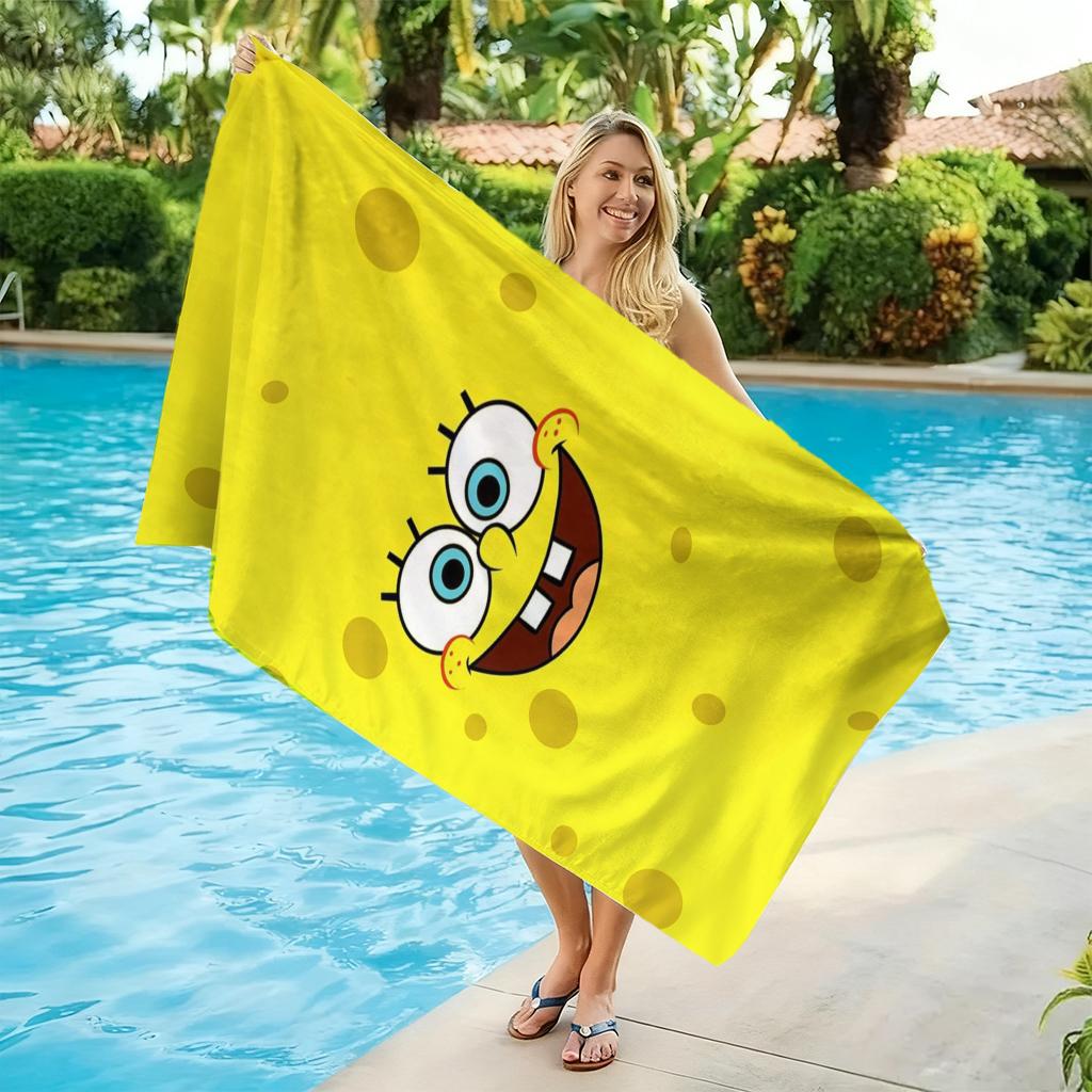 SquarePants Big Smiling Face Yellow Porous Background Vertical Quick Dry Beach Towel Cartoon Shower Towel For Children
