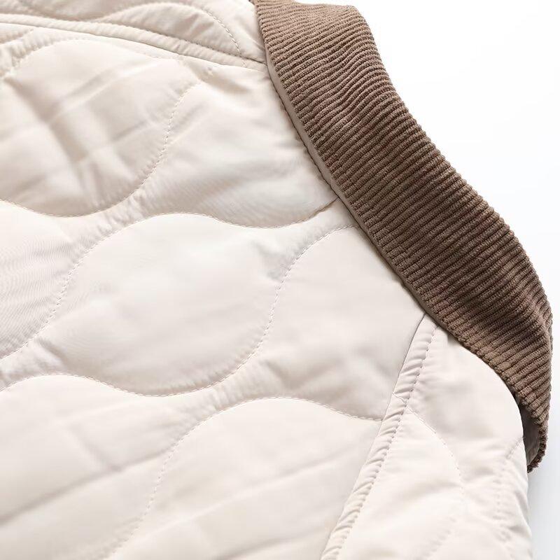 Women's Color Block Quilted Lapel Cotton Jacket - 2024 Autumn/Winter Collection