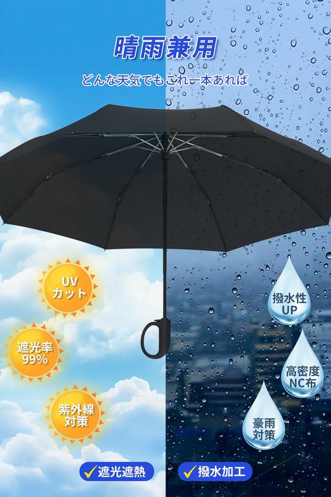 Folding Umbrella with Automatic Function Carabiner Large Folding Umbrella for Super Strong Suitable for Heavy Rainy and Typhoons Open/Close [Extra