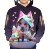 Lányok Aranyos Anime Lány és Macska 3D Mintás Divatos Kapucnis Pulóver Laza Alkalmi Kényelmes Felsők Kapucnis Pulóverek Gyerekeknek Őszi Téli Ruházat