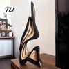Minimalist Abstract Home Accents Wood Art Sculpture, Modern Solid Figurine for Living Hand Painted Poplar Craft Room Tabletop Decor,