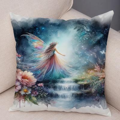Süße Cartoon Waldfee Elf Kissenbezug Doppelprint Kissenhülle Dekor für Sofa Zuhause Super Weicher Plüsch Kissenbezug ,(1)