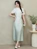 Elegant Summer Women's Qipao Dress - Short Sleeve Gradient Jade