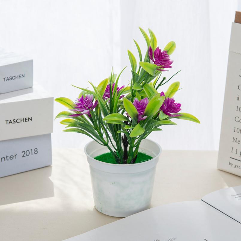 Artificial Flowers Bonsai Vase Home Decor Mini Potted Festival Wedding Decorative Ornamental Flowerpot Bathroom Windowsill Cheap