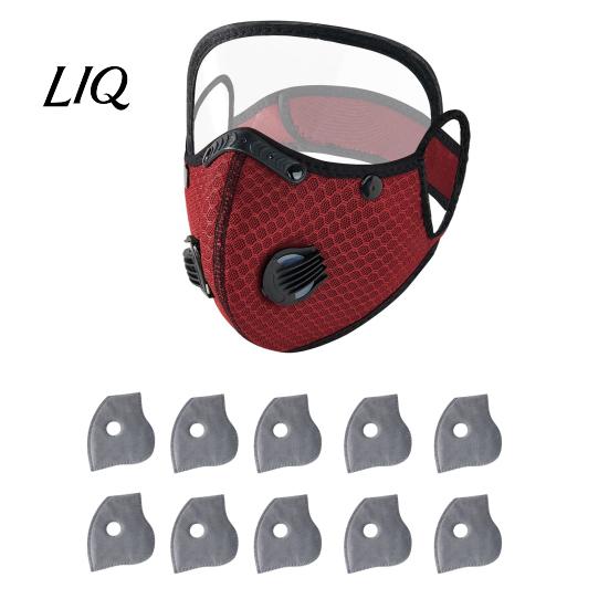 Face Mask with 10 Filters Reusable Carbon Filter Dust Adjustable Goggles, 6-Layer Breathable Cycling Filters, Protection Breathing Valve, Eye