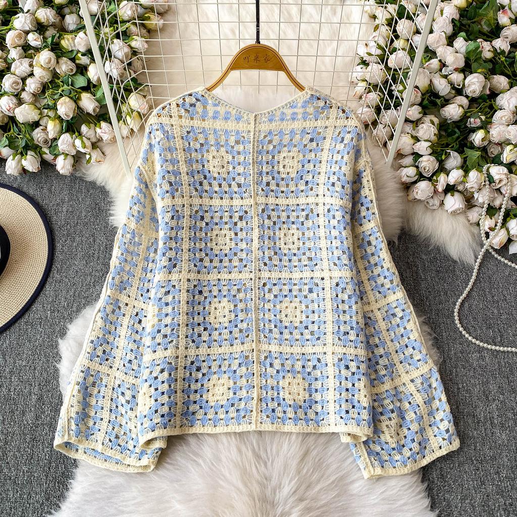 Bohemian Herbst/Winter V-Ausschnitt Langarm Häkel-Ausschnitt All-Match Lockerer Cardigan