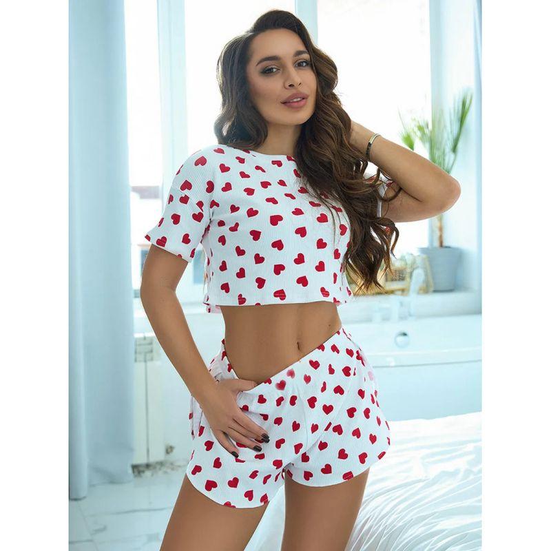 Leisure Wear Pajamas European and American Spring and Summer Love Print Short sleeve Shorts Two-piece Set Homewear Pajamas