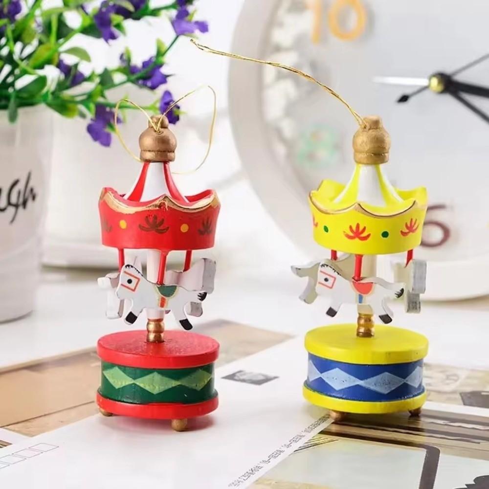 6Pcs Mini Christmas Wooden Carousel Gifts Xmas Carousel Hanging  Home Party Decor