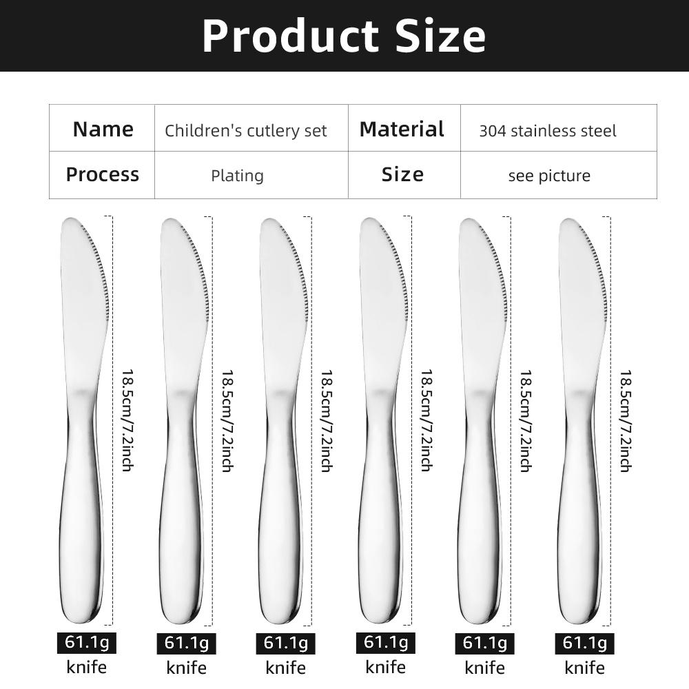 6 Pezzi Coltello da Cena Set di Posate per Bambini Coltello a Specchio Set di Stoviglie Acciaio Inossidabile Coltello Affilato Stoviglie Casa Cucina Stoviglie