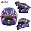 Unisex Full Face Flip-Up Motorcycle Helmet with LED Taillight, All-Season, 3C/DOT Certified