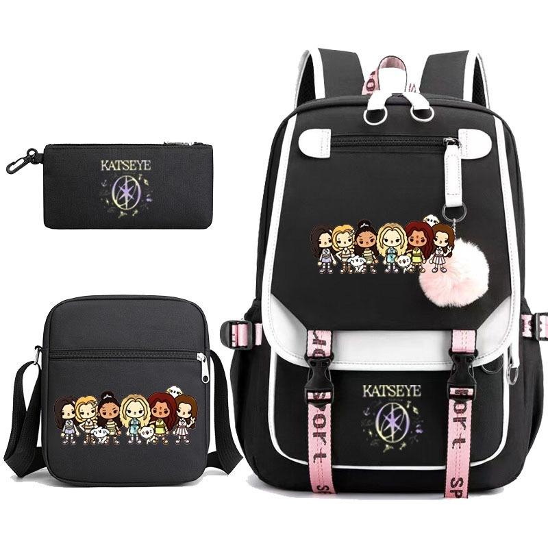 Set Zaino Katseye Stile Coreano Leggero Grande Capacità Borsa Scolastica Casual per Studenti Set da 3 Pezzi