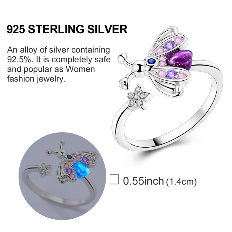 Original Rings 925 Silver Simple Sparkling Heart Bow Dragon Firefly Star Moon Ring for Women Girls Wedding Jewelry Gift