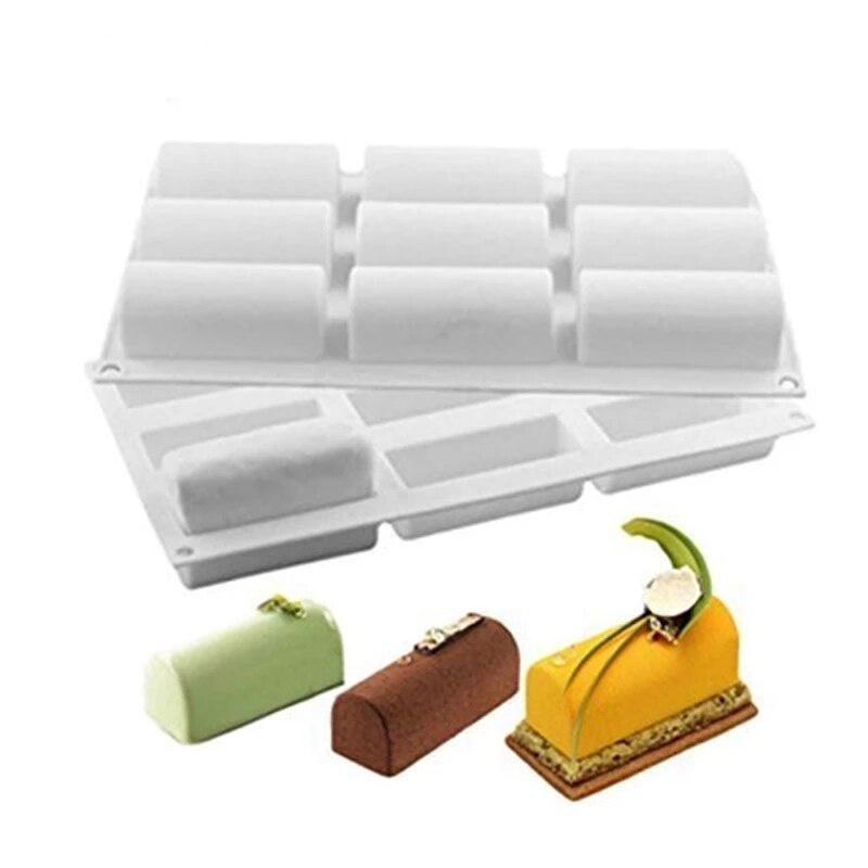 Neue 9-Hohlraum-Silikonform 3D-Stick Halbzylindrische Lange Streifenform Schokoladentrüffel-Mousse-Kuchen-Dessertform DIY Backformen