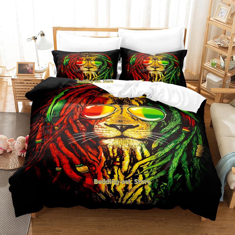 Singer Bob Marley Bedding Set Cartoon Anime Three-piece Set Adult Kid Bedroom Duvetcover Sets Cool Print Letto Matrimoniale