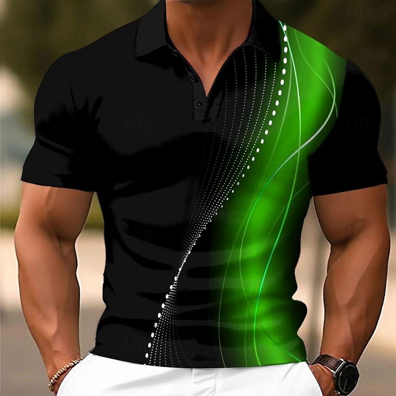 

Мужская футболка-поло с цветными полосками, напечатанная на 3D-принтере, с текстурным узором, с короткими рукавами, летняя, уличная, с лацканами, на пуговицах, свободного кроя, топы S