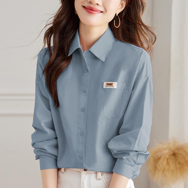 Combed Cotton White Shirt for Women Long-sleeved Spring Clothes New Commuter Versatile Top Pure Cotton Layered Shirt