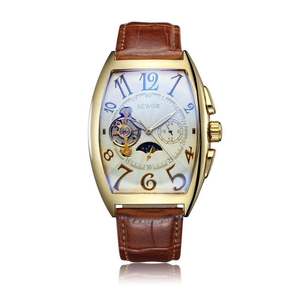 Modny Męski Zegarek Kształt Beczki Wina Lśniący Tourbillon W Pełni Automatyczny Mechanizm Mechaniczny Zegarek Mechaniczny reloj automático